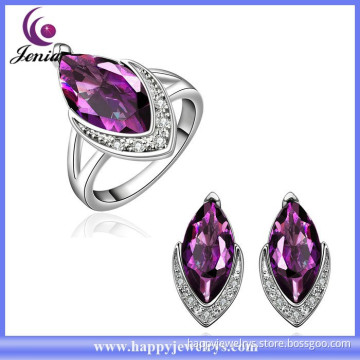 New trendy ring ,earring jewelry set bling purple zircon arrival charm fashion jewelry (KFVRS019)